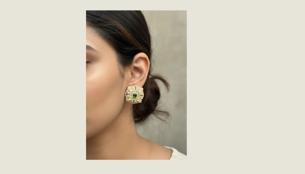 Dark Green and Beige Classy Aesthetician Business Card Premium Moissanite & Emerald Statement Studs